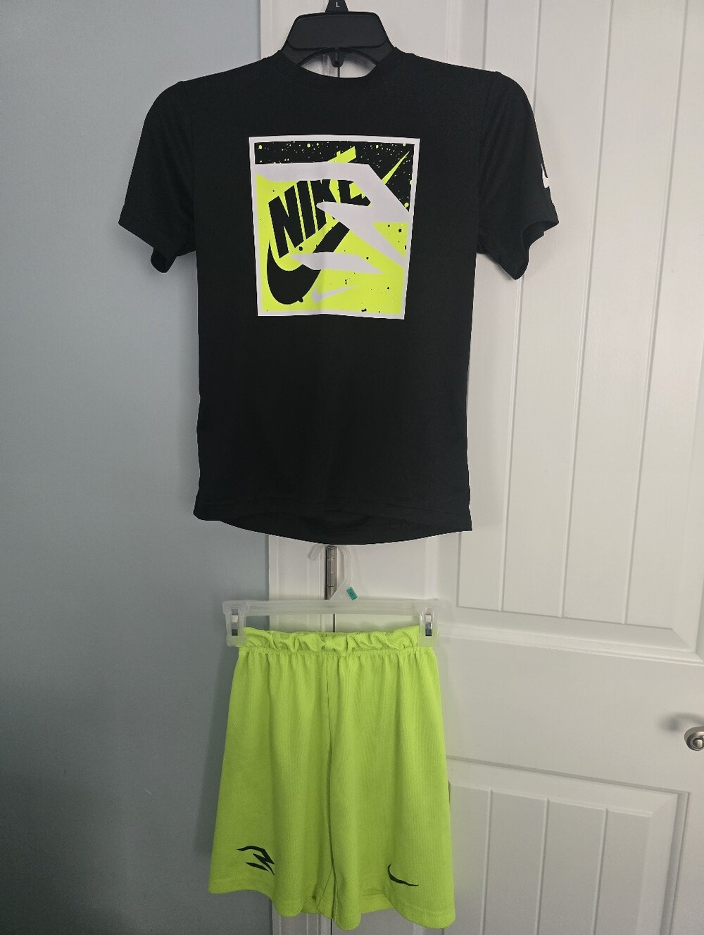 Nike Black T-Shirt & Neon Green Athletic Shorts Set